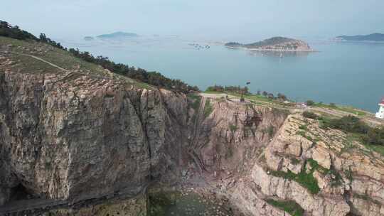 大海海洋岛屿自然风光山东烟台长岛航拍