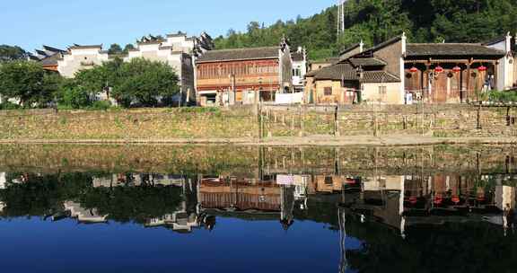 唯美清晨金色阳光古建筑沿河美丽光影 瑶里