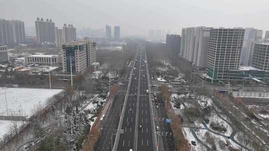 航拍城市雪景 石家庄 交通