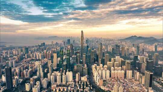 中国深圳平安中心城市建筑风景航拍延时摄影