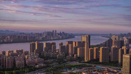 杭州钱塘江两岸日落夜景延时