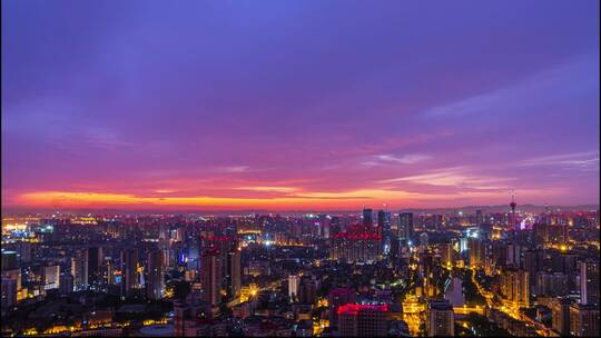 成都鸟瞰城市天际线夜转日苏醒延时朝霞视频素材模板下载