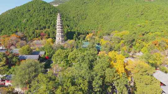 4k航拍山东济南灵岩寺秋景