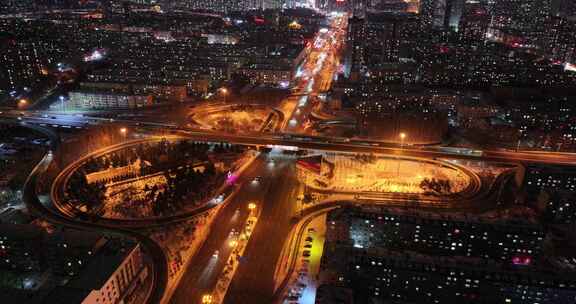 航拍吉林大街夜景