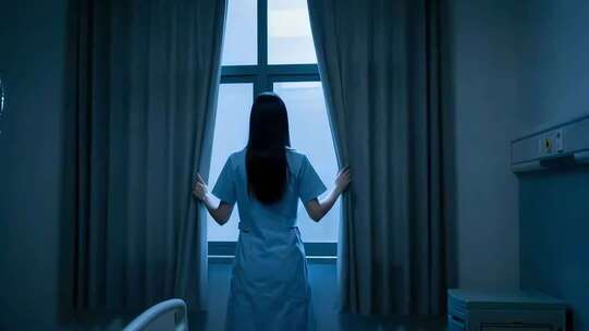 医院内护士背影望向窗外