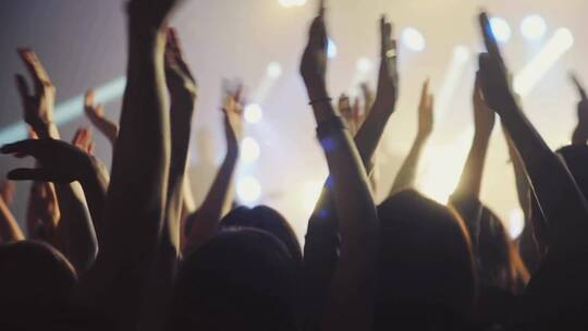 演唱会酒吧舞池人群挥舞着手臂拍手跳跃视频素材模板下载