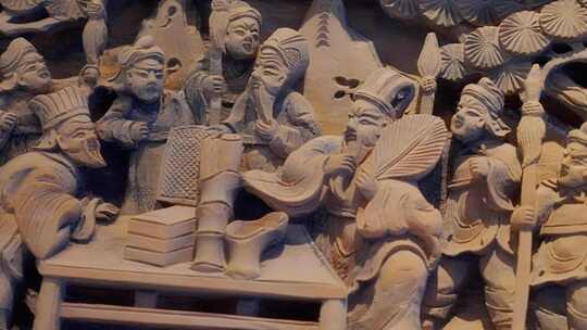 木雕古代雕花木板三国演义水浒传琴棋书画视频素材模板下载