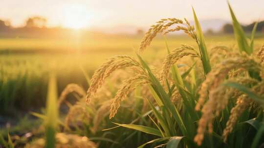 丰收的金黄稻田与绿色科技融合