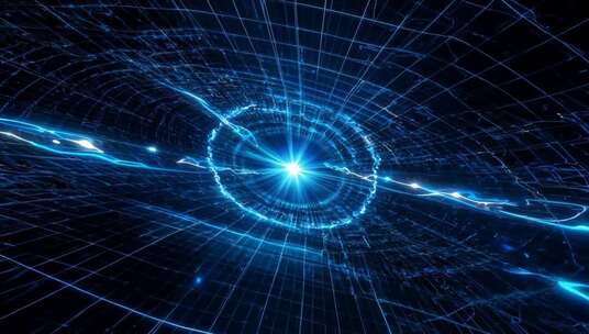 科技感蓝色线条粒子隧道背景