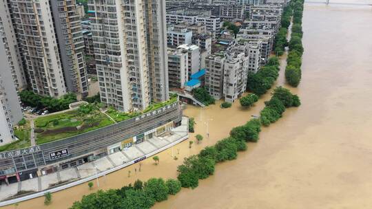 航拍洪水过境及山洪泥石流道路损毁