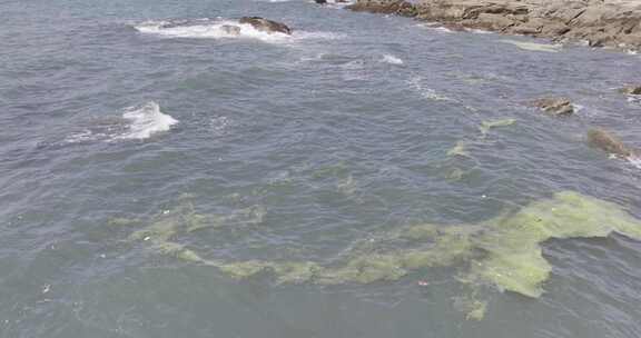 青岛航拍大海海岸礁石