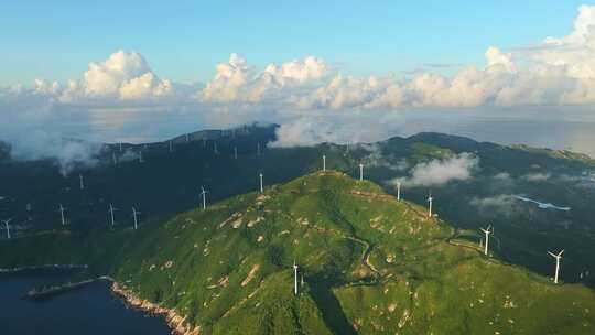 广东上川岛海岛风车山日出风力发电清洁能源