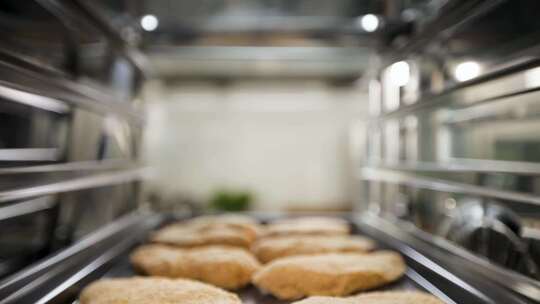 面包店托盘上新鲜出炉的面包，特写镜头，选视频素材模板下载