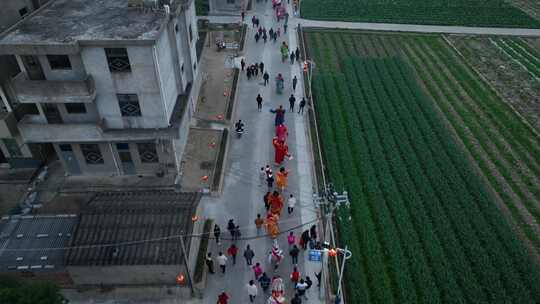 航拍福建福州长乐厚福元宵节民俗游神