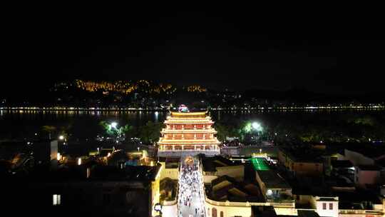 广东潮州古城广济门城楼夜景航拍