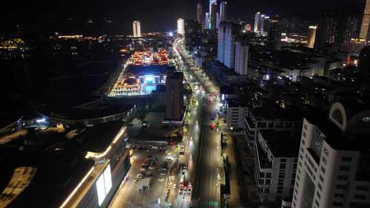 烟台滨海广场夜景航拍延时芝罘区山东夜晚