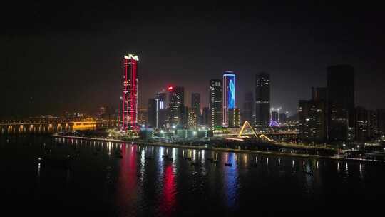 珠海横琴国际金融中心夜景航拍