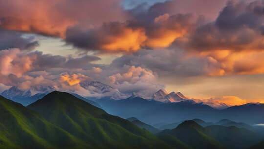 群山落日夕阳美景