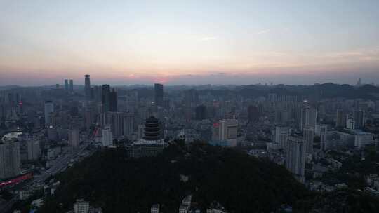 贵阳东山寺晚霞夜幕降临航拍