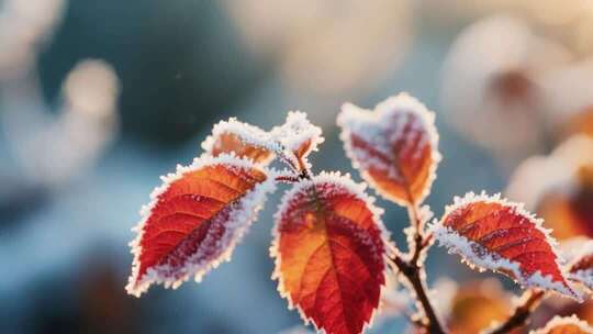 冬季霜晶绽放：自然的美丽冰晶