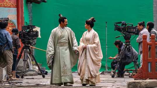 古装剧拍摄现场 影视剧绿幕电影片场拍摄