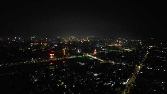 广东茂名城市夜景灯光航拍