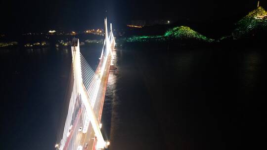 城市航拍宜昌夷陵长江大桥夜景灯光视频素材模板下载