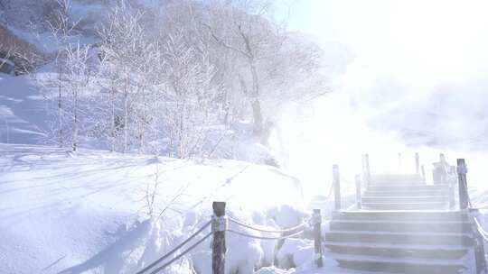 长白山雪景天池冬天下雪景点素材旅游