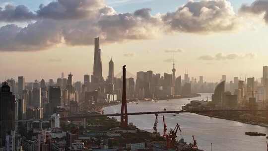 上海杨浦远眺陆家嘴航拍视频素材模板下载