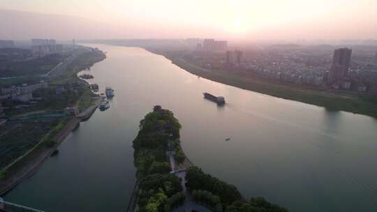 湖南省衡阳市石鼓书院日出朝霞航拍风光4k