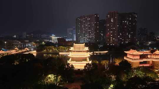 浙江湖州项王公园夜景航拍