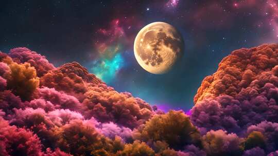 梦幻星空与彩色云海素材