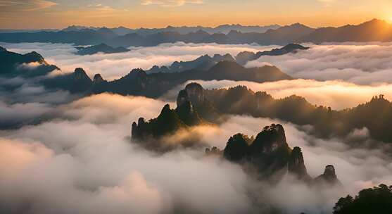 张家界山峰云海山脉日出风景云雾大自然奇峰