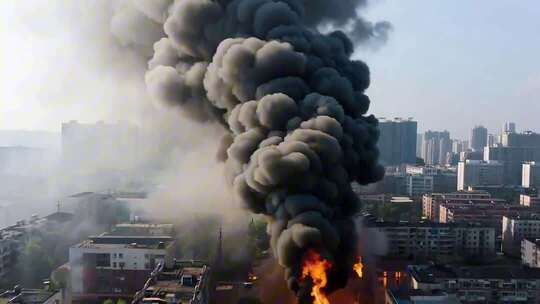城市中建筑物起火浓烟滚滚