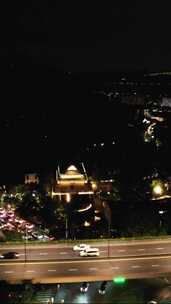浙江杭州城市夜景交通竖屏航拍