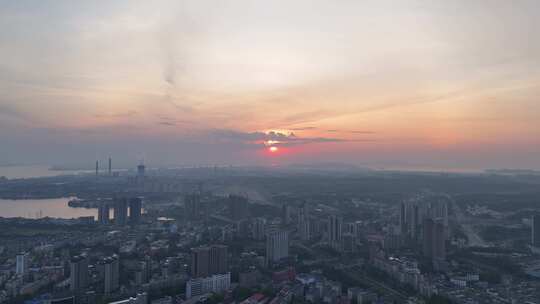 航拍江西九江城市日出