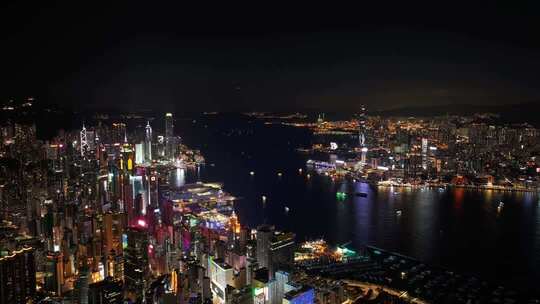 香港维多利亚港夜景航拍