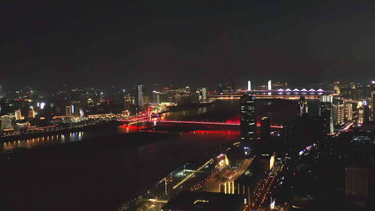南昌赣江两岸八一大桥夜景航拍视频素材模板下载