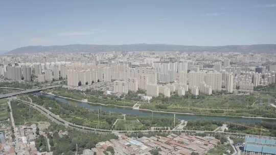 航拍内蒙古呼和浩特城市南部小黑河风景