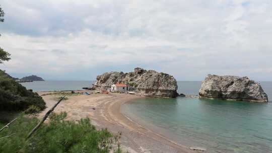 大岩石，海滩，海岸，海浪