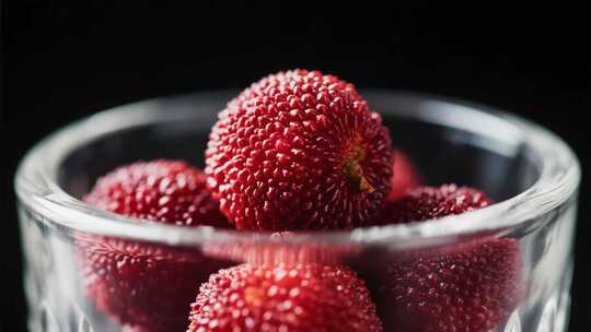 玻璃杯中盛放的新鲜杨梅