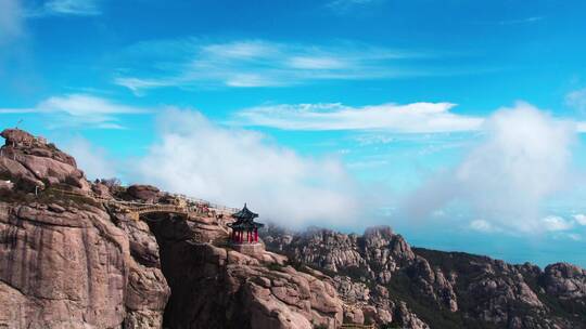 4k  航拍青岛崂山巨峰海上名山