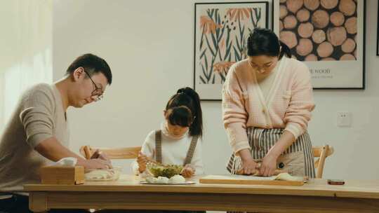 节日氛围-冬至、春节：一家人开心包饺子视频素材模板下载