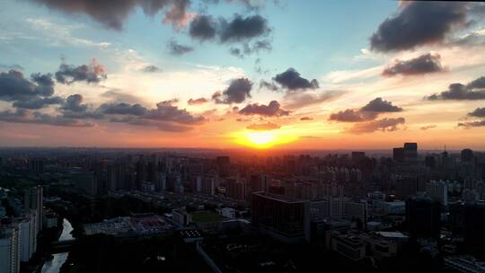 上海浦西夕阳航拍