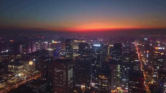 成都夜景天府新区天府大道天府三街内透航拍