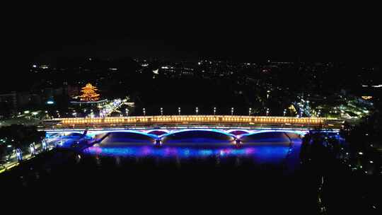 合集广西桂林丽江解放大桥夜景航拍视频素材模板下载