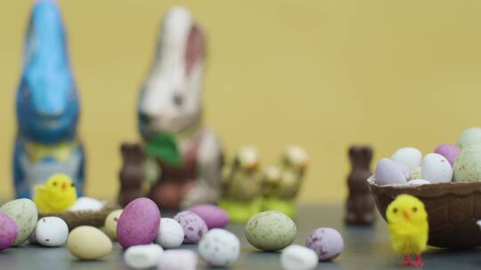 复活节巧克力和糖果的跟踪拍摄