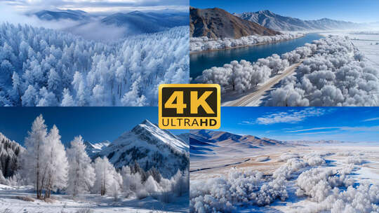 4K冬天雪景森林雾凇1