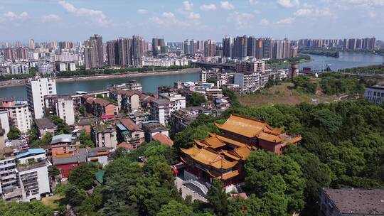 航拍湖南衡阳雁峰寺寺庙古建筑