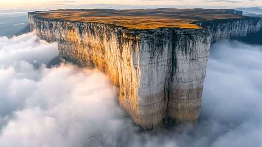云海中孤耸的悬崖风光